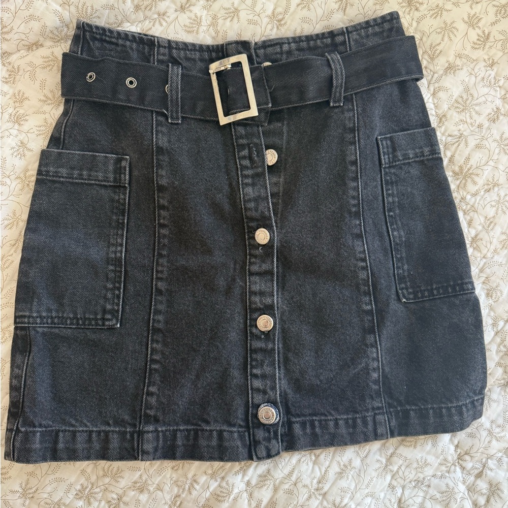 Topshop Black Denim Skirt with Belt